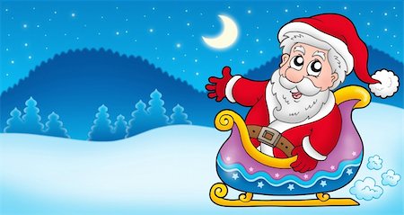 simsearch:400-04144528,k - Landscape with Santa Claus 4 - color illustration. Foto de stock - Super Valor sin royalties y Suscripción, Código: 400-04144065