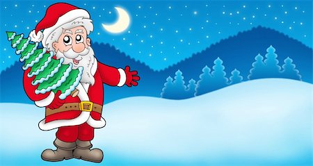 simsearch:400-04144529,k - Landscape with Santa Claus 5 - color illustration. Fotografie stock - Microstock e Abbonamento, Codice: 400-04144066