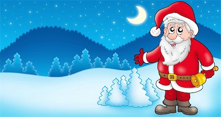 simsearch:400-04144529,k - Landscape with Santa Claus 1 - color illustration. Fotografie stock - Microstock e Abbonamento, Codice: 400-04144062