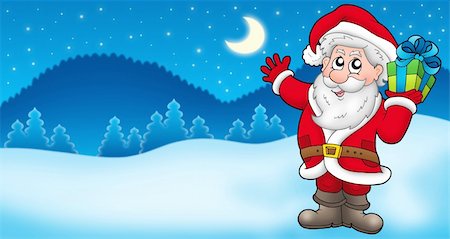 simsearch:400-04144529,k - Landscape with Santa Claus 2 - color illustration. Fotografie stock - Microstock e Abbonamento, Codice: 400-04144063
