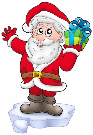 simsearch:400-04144529,k - Santa with Christmas gift on iceberg - color illustration. Fotografie stock - Microstock e Abbonamento, Codice: 400-04144070