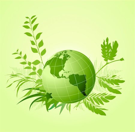 simsearch:400-05366140,k - Vector  illustration of green floral ecological  Background with Earth planet, leaves and plants Fotografie stock - Microstock e Abbonamento, Codice: 400-04144101