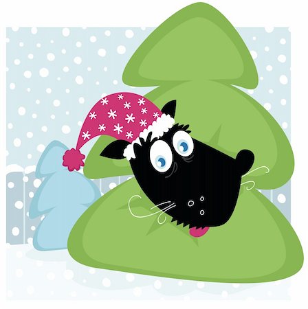 simsearch:400-04157187,k - Funny vector dog with christmas tree. Vector Illustration. Stockbilder - Microstock & Abonnement, Bildnummer: 400-04144113