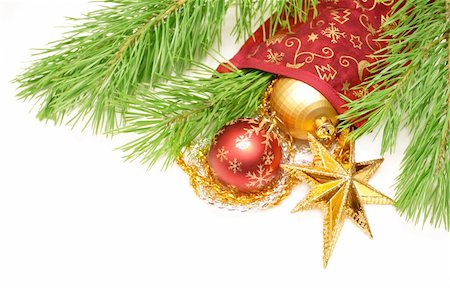 simsearch:400-05359450,k - Christmas ornaments and branch of a pine Stock Photo - Budget Royalty-Free & Subscription, Code: 400-04144178