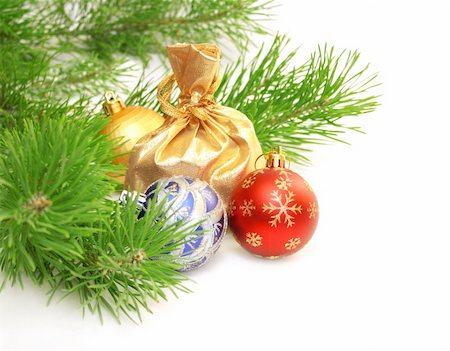 simsearch:400-06477568,k - Christmas ornaments and branch of a pine Stock Photo - Budget Royalty-Free & Subscription, Code: 400-04144179
