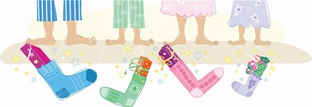 socks group - On Christmas morning family found gifts in socks Stock Photo - Budget Royalty-Free & Subscription, Code: 400-04144213
