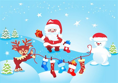 simsearch:400-05293080,k - Christmas, Santa Claus with deer and snowman Fotografie stock - Microstock e Abbonamento, Codice: 400-04144253