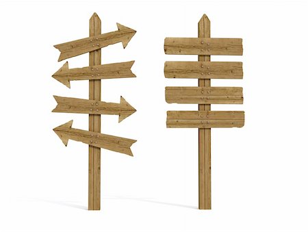 directional arrow boards - two old wooden empty sign post  isolated on white - rendering Stock Photo - Budget Royalty-Free & Subscription, Code: 400-04144353