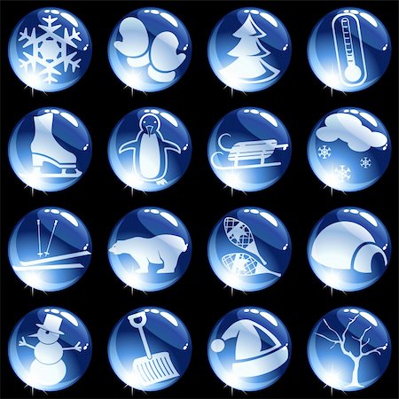 16 dark blue glass buttons with a winter theme. Graphics are grouped and in several layers for easy editing. The file can be scaled to any size. Stock Photo - Budget Royalty-Free & Subscription, Code: 400-04144422