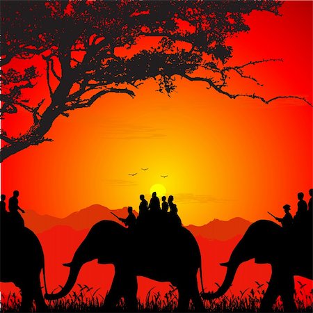elephant chain - silhouette of wildlife safari on an elephant Photographie de stock - Aubaine LD & Abonnement, Code: 400-04144481