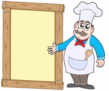 simsearch:400-07417266,k - Chef with wooden panel - color illustration. Foto de stock - Super Valor sin royalties y Suscripción, Código: 400-04144525