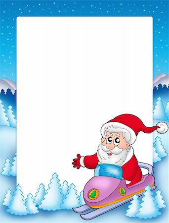 simsearch:400-05178688,k - Frame with Santa Claus on scooter - color illustration. Photographie de stock - Aubaine LD & Abonnement, Code: 400-04144528