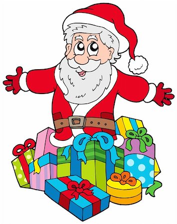 simsearch:400-08343929,k - Santa Claus with pile of gifts - vector illustration. Foto de stock - Super Valor sin royalties y Suscripción, Código: 400-04144520