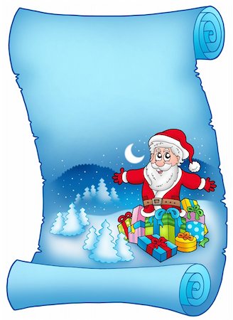 simsearch:400-05178688,k - Blue parchment with Santa Claus 6 - color illustration. Photographie de stock - Aubaine LD & Abonnement, Code: 400-04144522