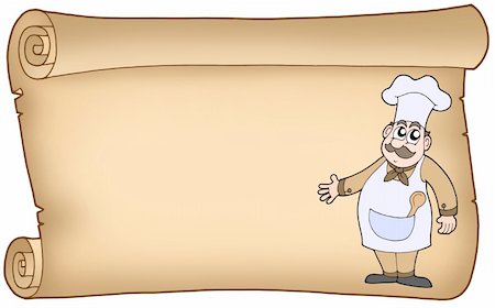 retro apron clipart - Old parchment with chef - color illustration. Foto de stock - Super Valor sin royalties y Suscripción, Código: 400-04144535