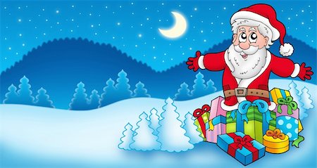 simsearch:400-04144529,k - Landscape with Santa Claus 6 - color illustration. Fotografie stock - Microstock e Abbonamento, Codice: 400-04144531