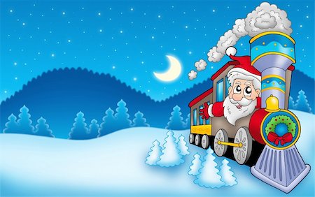 simsearch:400-05178688,k - Landscape with Santa Claus 7 - color illustration. Photographie de stock - Aubaine LD & Abonnement, Code: 400-04144532