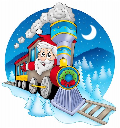 simsearch:400-04144529,k - Santa Claus in train - color illustration. Fotografie stock - Microstock e Abbonamento, Codice: 400-04144540