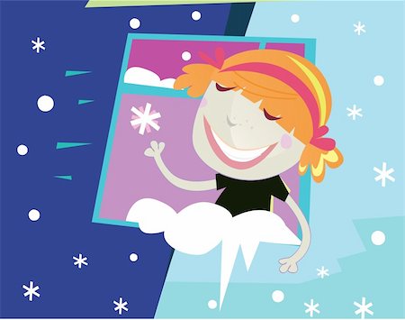 snowflakes on window - Little girl is looking at he snowflakes through window. Stock Photo - Budget Royalty-Free & Subscription, Code: 400-04144582