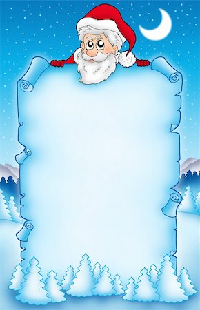 simsearch:400-05178688,k - Christmas parchment with Santa Claus 1 - color illustration. Photographie de stock - Aubaine LD & Abonnement, Code: 400-04144851