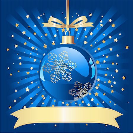 simsearch:400-04146770,k - Sparkling Christmas Ball on blue background with a place for copy/text Fotografie stock - Microstock e Abbonamento, Codice: 400-04144876