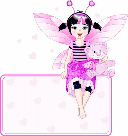 simsearch:400-06561879,k - Little cute fairy sitting on place card. All objects are separate groups Stock Photo - Budget Royalty-Free & Subscription, Code: 400-04144877