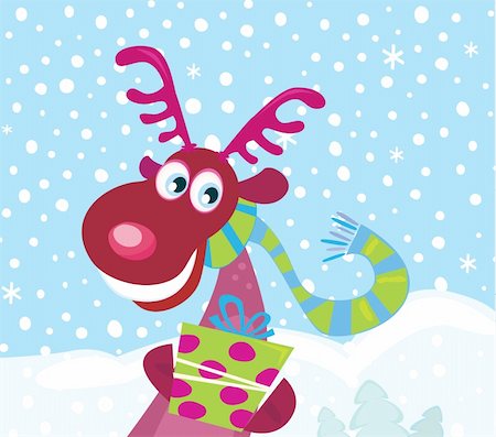 simsearch:400-07245107,k - Cute Rudolph with christmas present. Vector Illustration. Photographie de stock - Aubaine LD & Abonnement, Code: 400-04145064