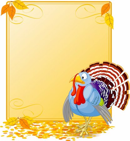 simsearch:400-07216215,k - Cartoon turkey strutting with plumage. Elements are layered for easy editing.  Great for invitations, announcements, place cards, etc. Foto de stock - Royalty-Free Super Valor e Assinatura, Número: 400-04145210