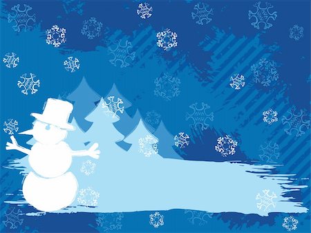 simsearch:400-07245111,k - Grunge style winter background with a snowman. Graphics are grouped and in several layers for easy editing. The file can be scaled to any size. Photographie de stock - Aubaine LD & Abonnement, Code: 400-04145353