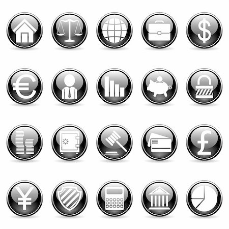 pound and dollar sign - Set of 20 business and finance buttons. Stock Photo - Budget Royalty-Free & Subscription, Code: 400-04145386