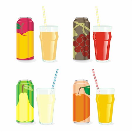 fully editable isolated juice cans and glasses Stock Photo - Budget Royalty-Free & Subscription, Code: 400-04145521