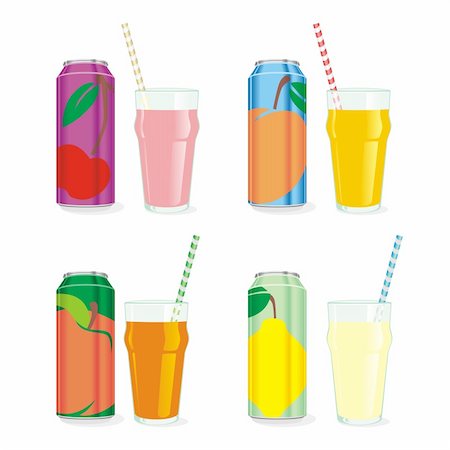 fully editable isolated juice cans and glasses Stock Photo - Budget Royalty-Free & Subscription, Code: 400-04145523