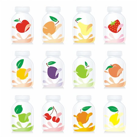 simsearch:400-05709366,k - fully editable vector isolated fruit yogurt glass bottles Stock Photo - Budget Royalty-Free & Subscription, Code: 400-04145614