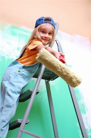 simsearch:400-04349276,k - smiling little girl on a ladder with a roller Stock Photo - Budget Royalty-Free & Subscription, Code: 400-04145626