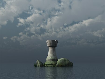 simsearch:400-04710081,k - chess rook at the ocean under cloudy sky - 3d illustration Photographie de stock - Aubaine LD & Abonnement, Code: 400-04146256