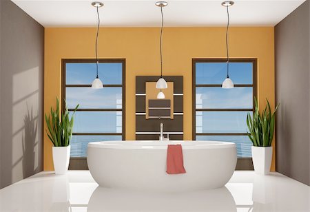 simsearch:6102-08726973,k - modern bathtub in a brown and orange great bathroom - rendering - the image on background is a my rendering composition Foto de stock - Super Valor sin royalties y Suscripción, Código: 400-04146305