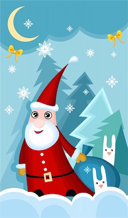 full moon snowy night pic - vector illustration of a Santa Claus Stock Photo - Budget Royalty-Free & Subscription, Code: 400-04146553