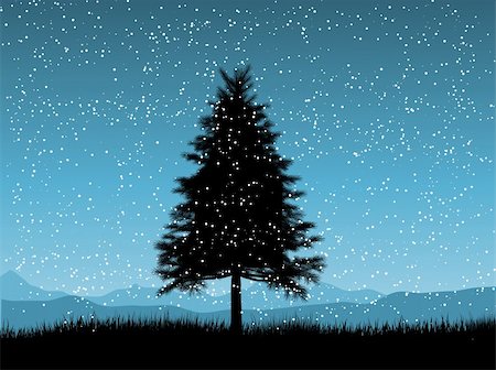 Silhouette of a fir tree on a snowy night Stock Photo - Budget Royalty-Free & Subscription, Code: 400-04147333