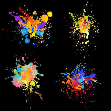 set of four detailed rainbow-colored ink splats Stock Photo - Budget Royalty-Free & Subscription, Code: 400-04147386