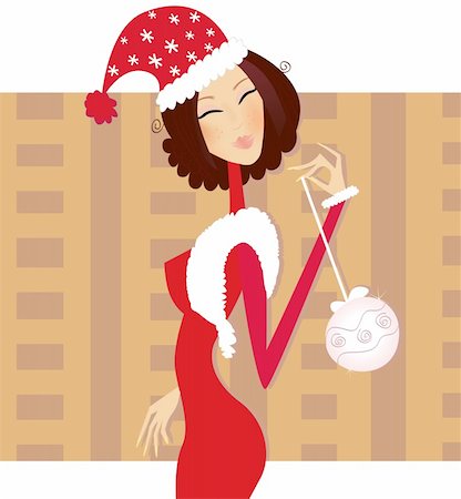 simsearch:400-04147489,k - Woman in red christmas costume. Vector Illustration. Photographie de stock - Aubaine LD & Abonnement, Code: 400-04147489