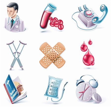 stethoscope on books - Set of highly detailed cartoon icons Stock Photo - Budget Royalty-Free & Subscription, Code: 400-04147510