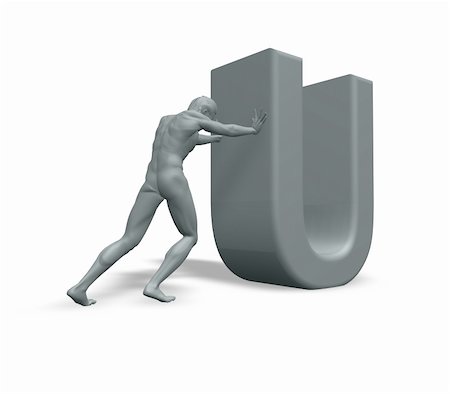 man figure pushes the letter U on white background - 3d illustration Stock Photo - Budget Royalty-Free & Subscription, Code: 400-04147574