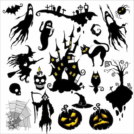 scary black cat - set of vector illustrations. halloween scary theme Stock Photo - Budget Royalty-Free & Subscription, Code: 400-04147790