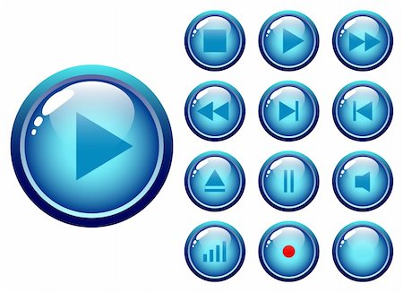 Glossy buttons audio-video media controller. Editable Adobe Illustrator 8 vector file. Stock Photo - Budget Royalty-Free & Subscription, Code: 400-04148092