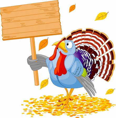 Illustration of a Thanksgiving turkey holding a blank board sign Stock Photo - Budget Royalty-Free & Subscription, Code: 400-04148171
