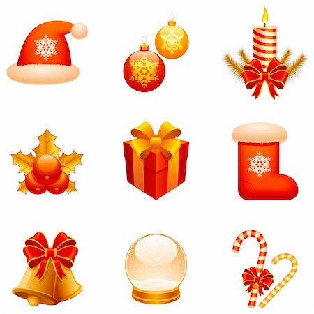 simsearch:400-07838225,k - Set of 9 Christmas icons, isolated on white background. Photographie de stock - Aubaine LD & Abonnement, Code: 400-04148922