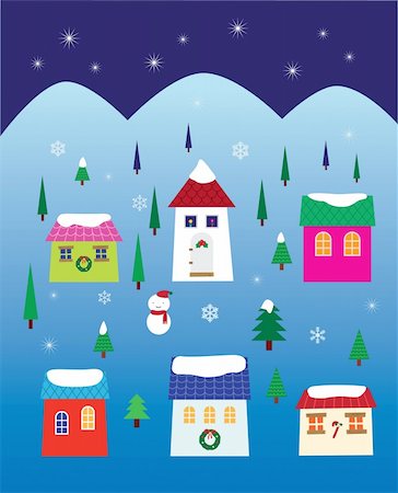 snowy night at home - Vector EPS8, layered Stock Photo - Budget Royalty-Free & Subscription, Code: 400-04148977