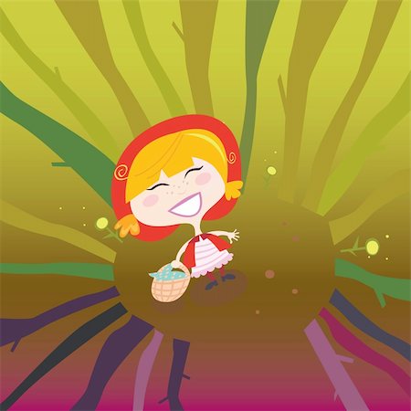 simsearch:400-04107620,k - Little Red Riding Hood alone in the forest. Vector Illustration. Foto de stock - Super Valor sin royalties y Suscripción, Código: 400-04149672