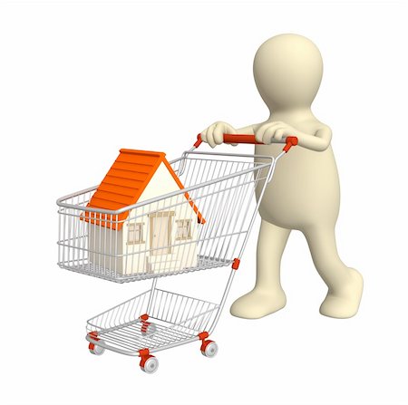 shopaholic (male) - 3d puppet - buyer, bought the house. Over white Stock Photo - Budget Royalty-Free & Subscription, Code: 400-04149696