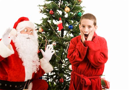 simsearch:400-05008640,k - Little boy shocked to discover Santa Claus in his house.  White background. Photographie de stock - Aubaine LD & Abonnement, Code: 400-04149807